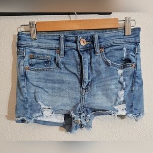 American Eagle Outfitters Blue Distressed Hi Rise Jean Shortie